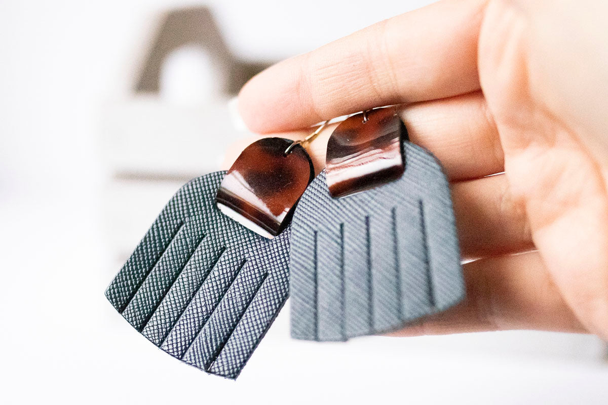 Leather Earrings / Fringies / Navy & Tortoise Shell