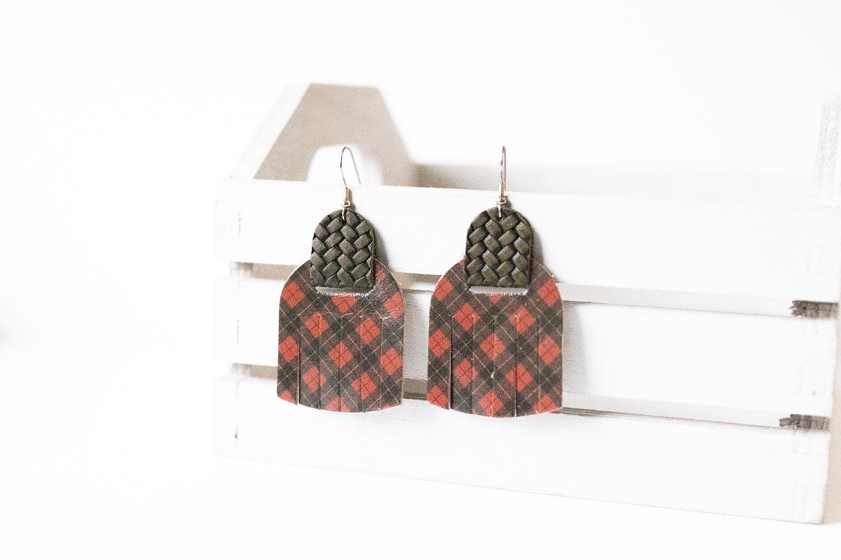 Leather Earrings / Fringies / Tartan & Woven Evergreen