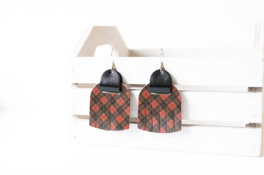 Leather Earrings / Fringies / Tartan & Metallic Black