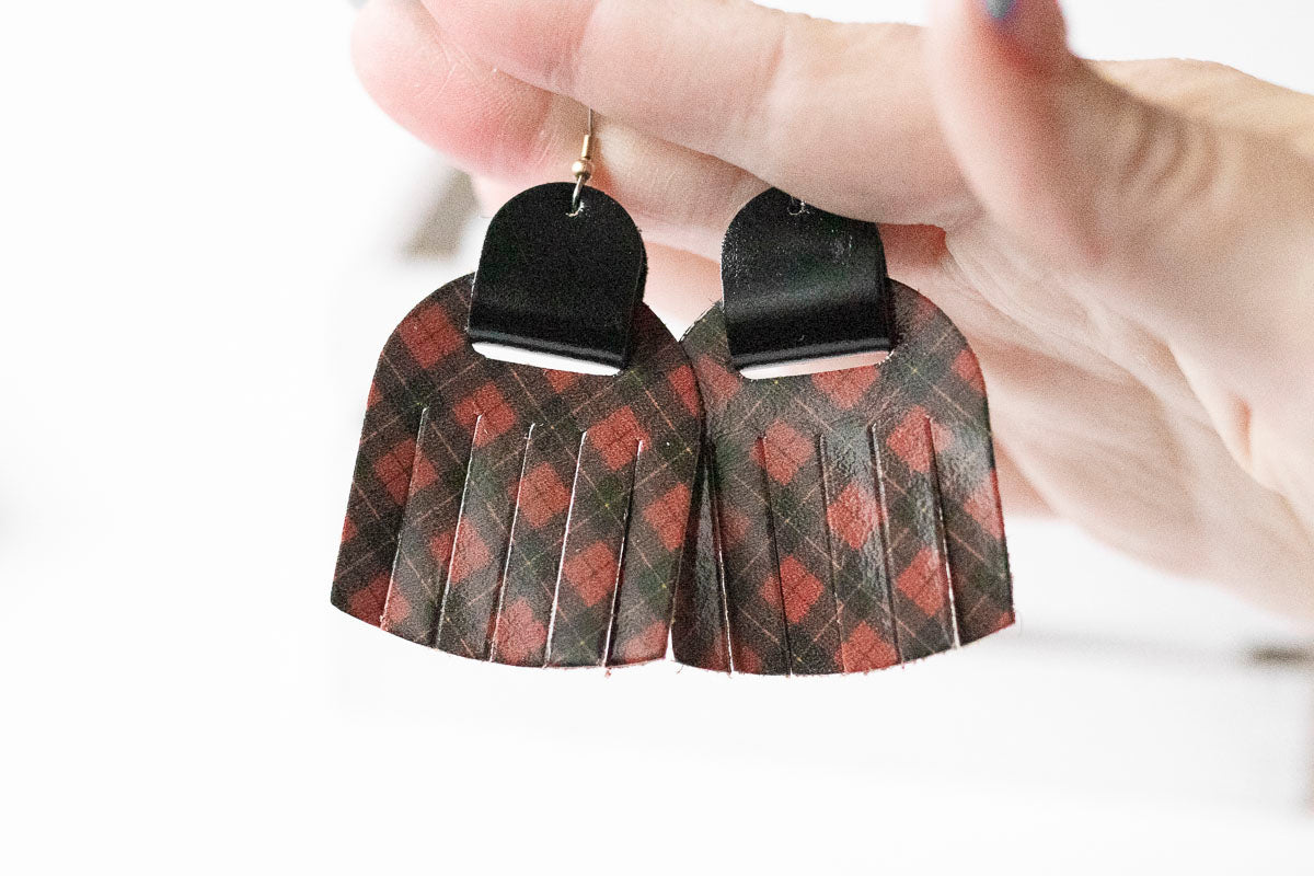 Leather Earrings / Fringies / Tartan & Metallic Black