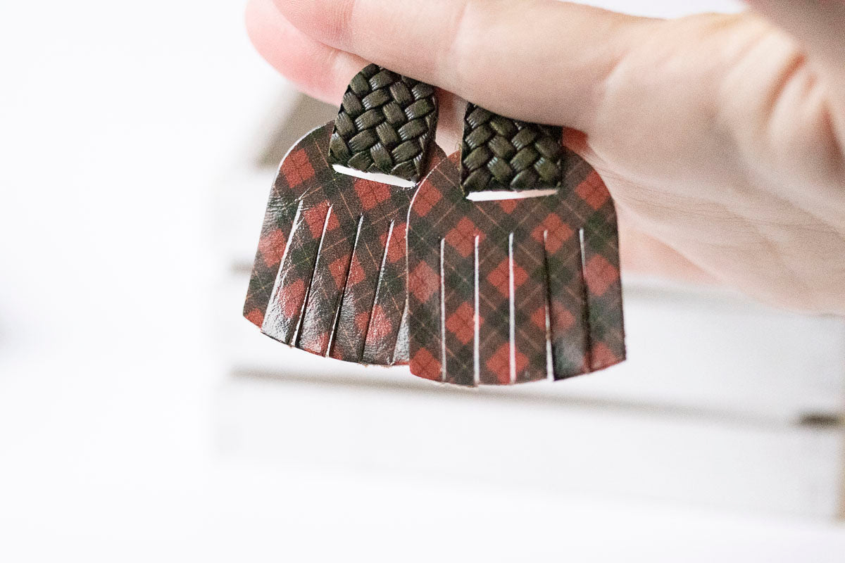 Leather Earrings / Fringies / Tartan & Woven Evergreen