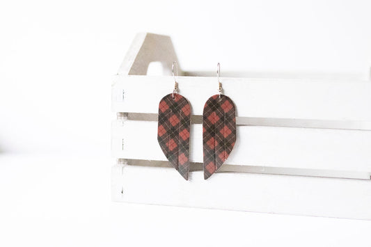 Leather Earrings / Mini Fringe / Tartan