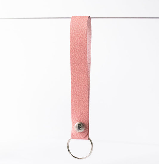 Leather Wristlet Keychain / Snap Loop / Strawberry Cream