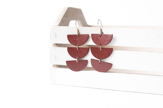 Leather Earrings / Tri Luna / Cherry Sage