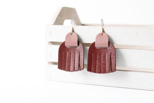 Leather Earrings / Fringies / Cherry Sage & Desert Rose