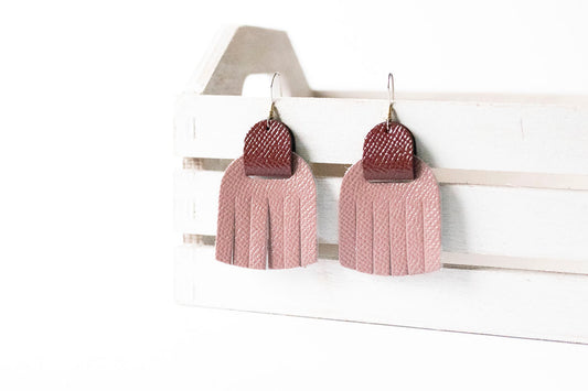 Leather Earrings / Fringies / Desert Rose & Cherry Sage