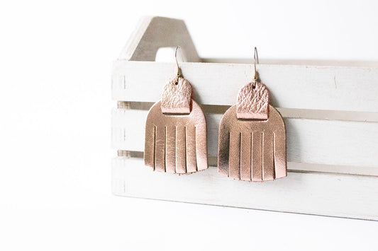 Leather Earrings / Fringies / Metallic Rosegold & Soft Rosegold