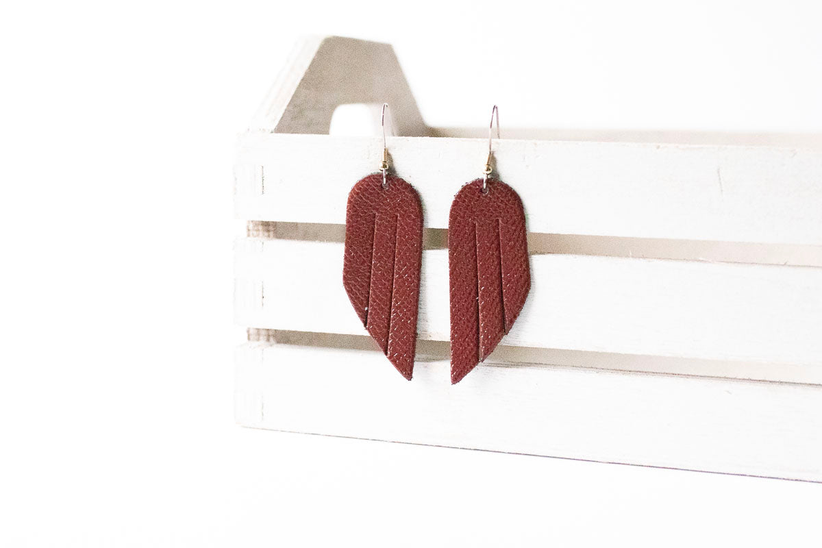 Leather Earrings / Mini Fringe / Cherry Sage