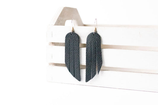 Leather Earrings / Fringe / Dark Sky