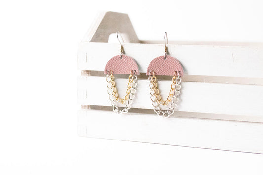 Leather Earrings / Chain Drop / Desert Rose