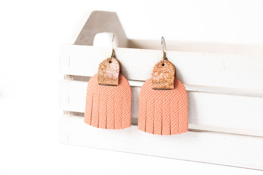 Leather Earrings / Fringies / Summer Peach & Copper Penny