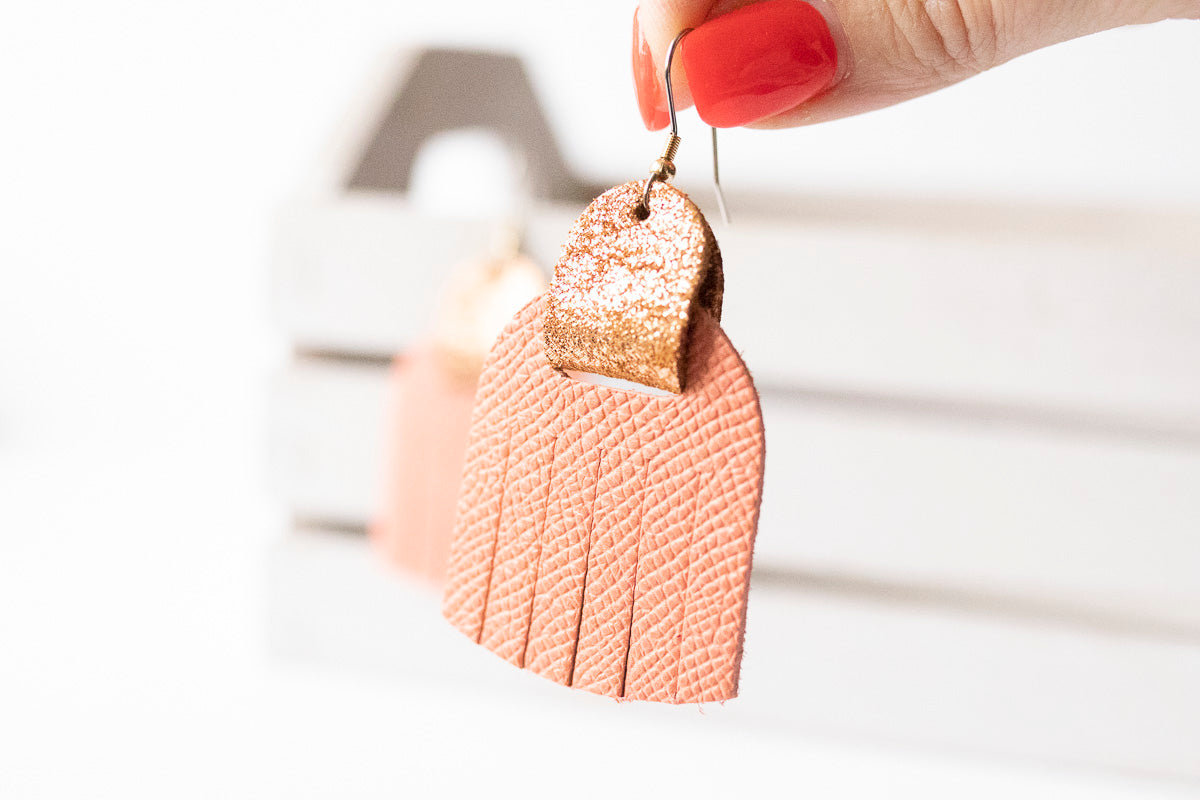Leather Earrings / Fringies / Summer Peach & Copper Penny