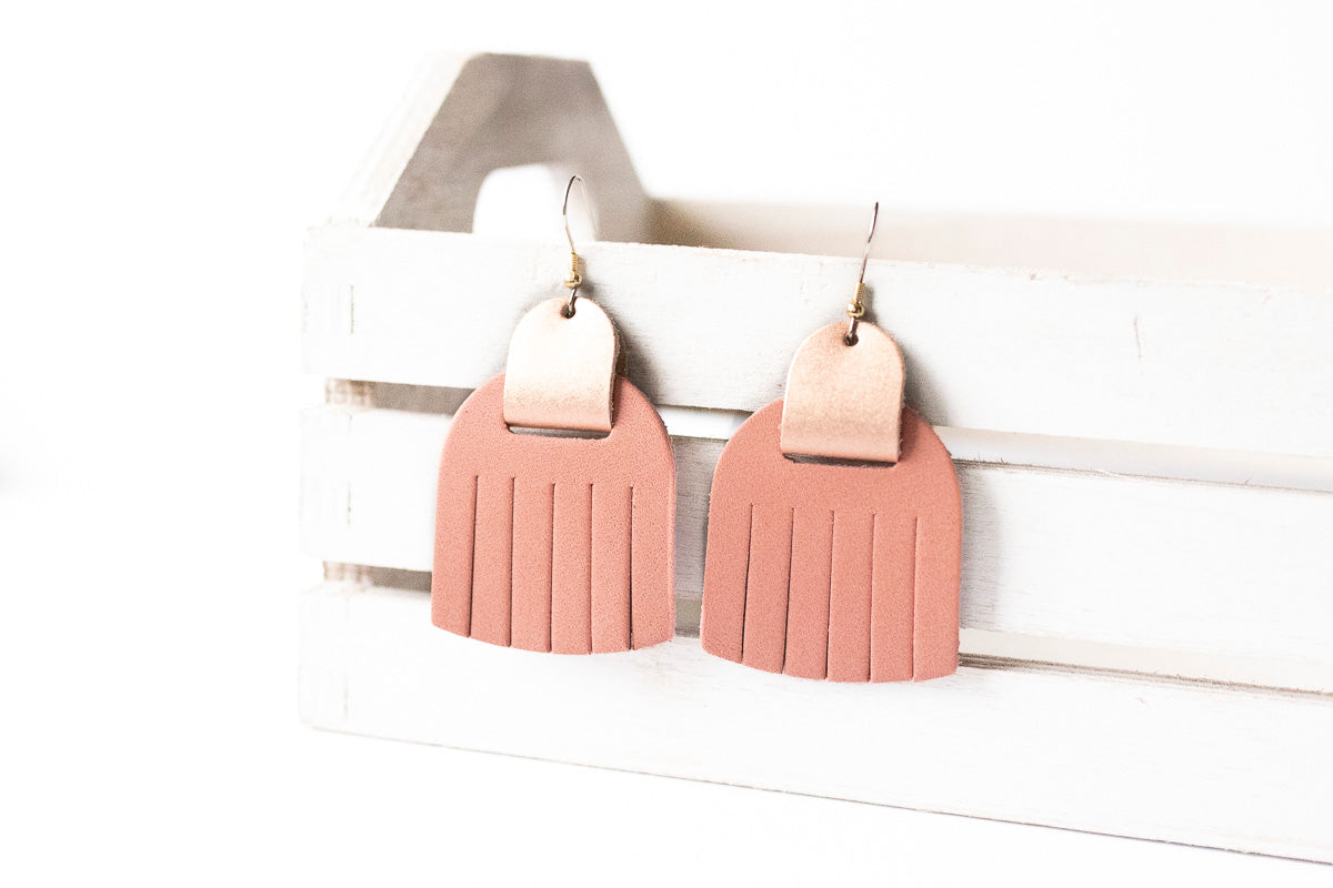 Leather Earrings / Fringies / Smooth Rose & Frosted Copper