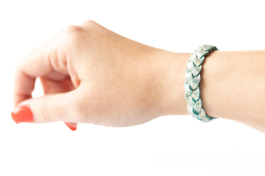 Braided Leather Bracelet / Sea Breeze Crackle