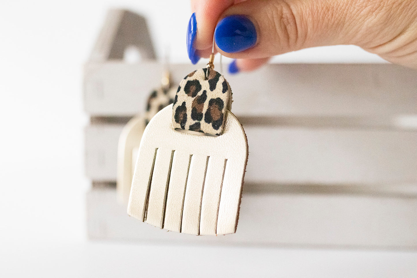 Leather Earrings / Fringies / Metallic Platinum & Velvet Leopard