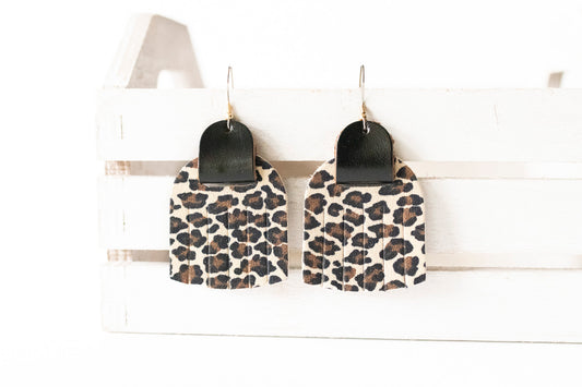 Leather Earrings / Fringies / Velvet Leopard & Metallic Black