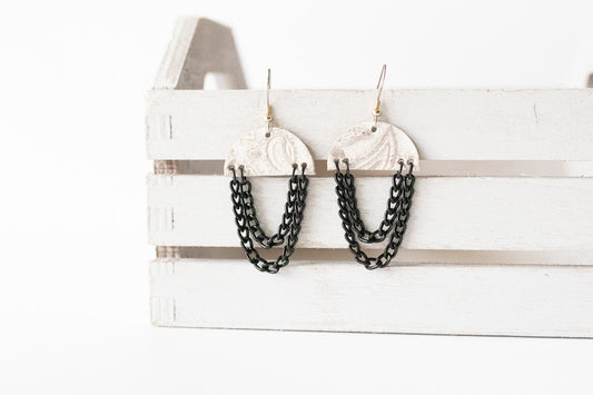 Leather Earrings / Black Chain Drop / Western Wedding