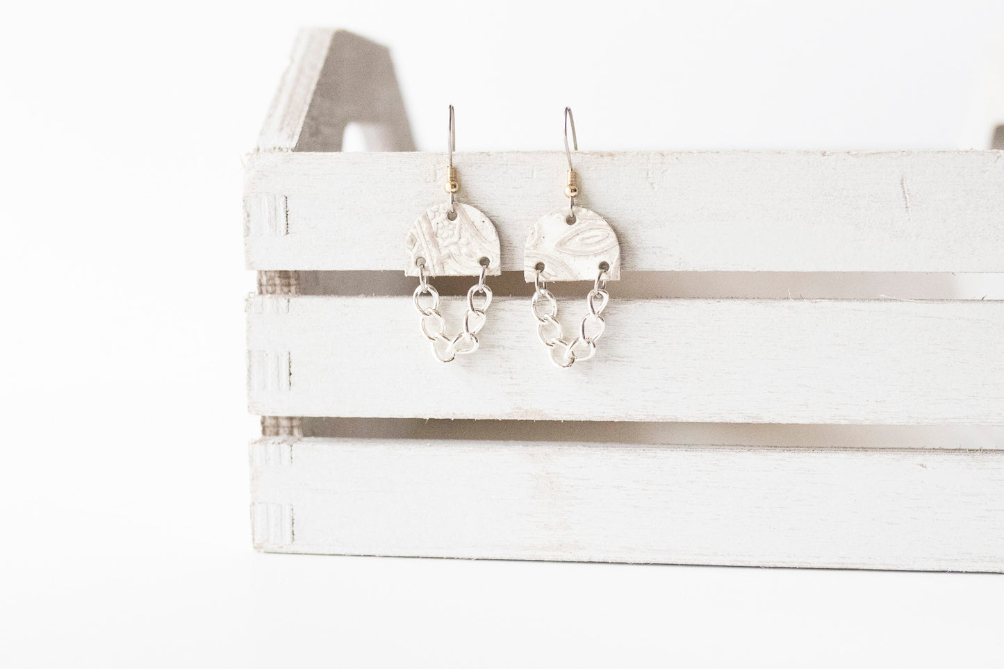 Leather Earrings / Mini Chain Drop / Western Wedding