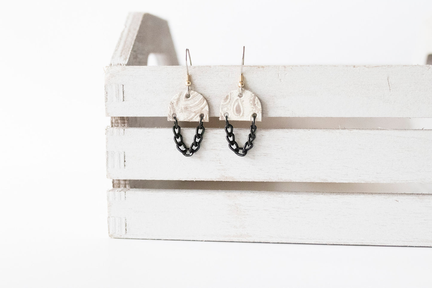 Leather Earrings / Black Mini Chain Drop / Western Wedding