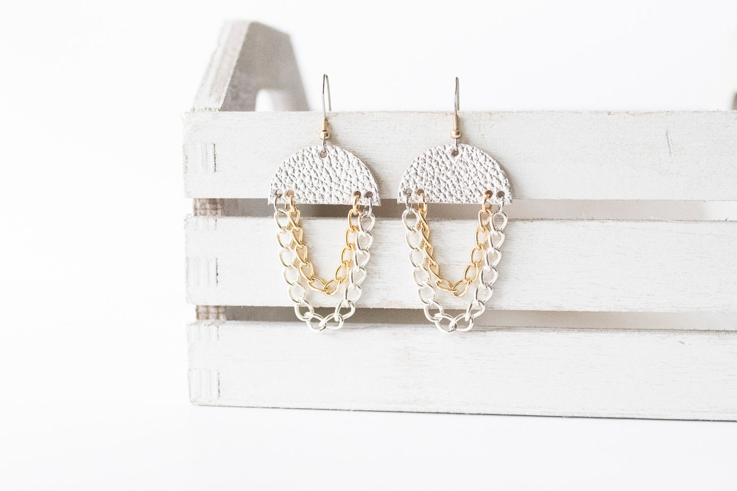 Leather Earrings / Chain Drop / Chrome Spurs
