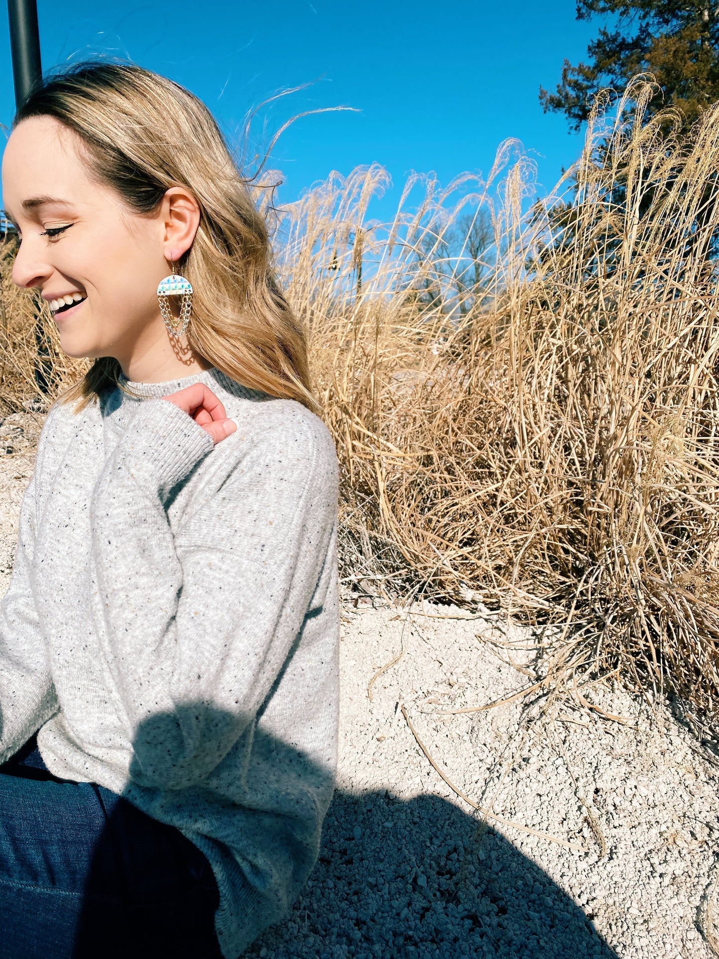 Leather Earrings / Black Chain Drop / Chrome Spurs