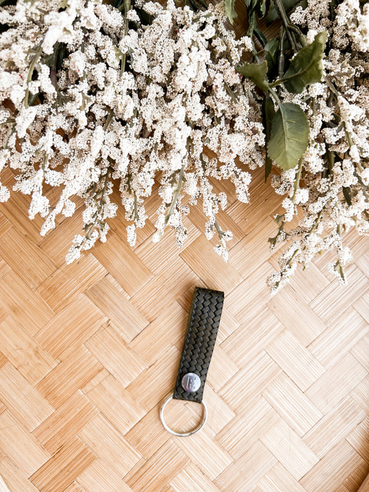 Leather Keychain / Snap Loop / Woven Evergreen