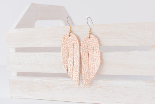 Leather Earrings / Mini Fringe / Soft Copper