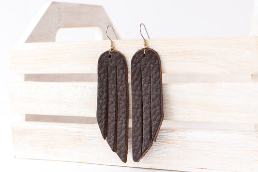 Leather Earrings / Fringe / Chocolate Brown
