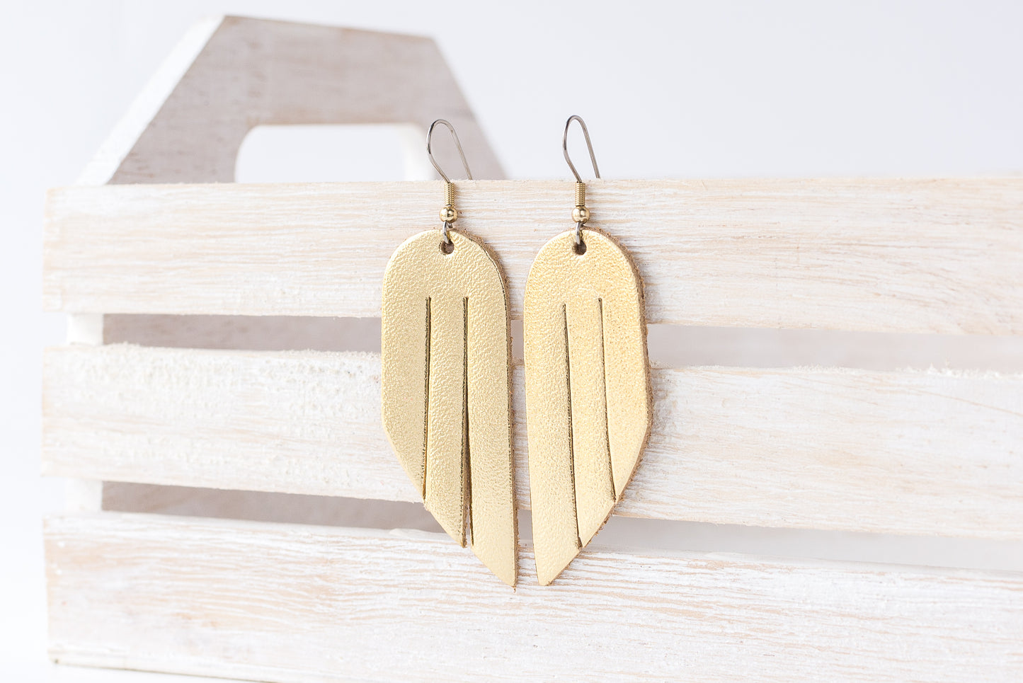 Leather Earrings / Mini Fringe / Metallic Gold