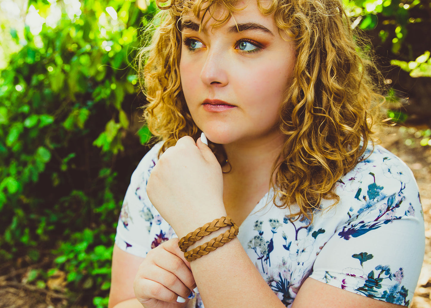 Double Wrap Braided Leather Bracelet / Metallic Gold