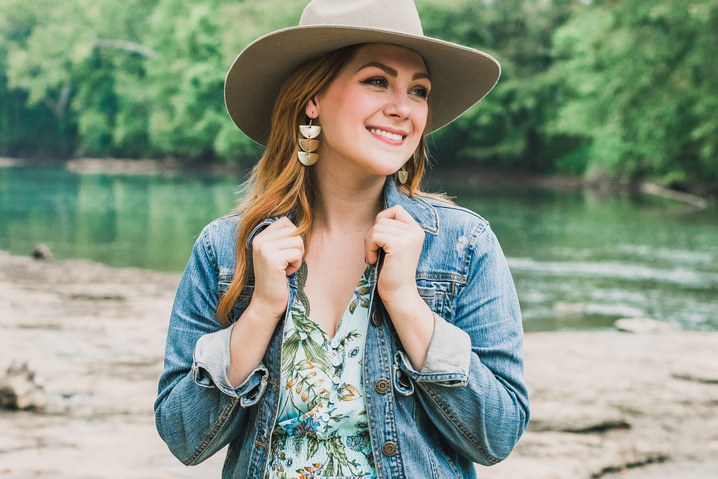 Leather Earrings / Tri Luna / Saddle Brown