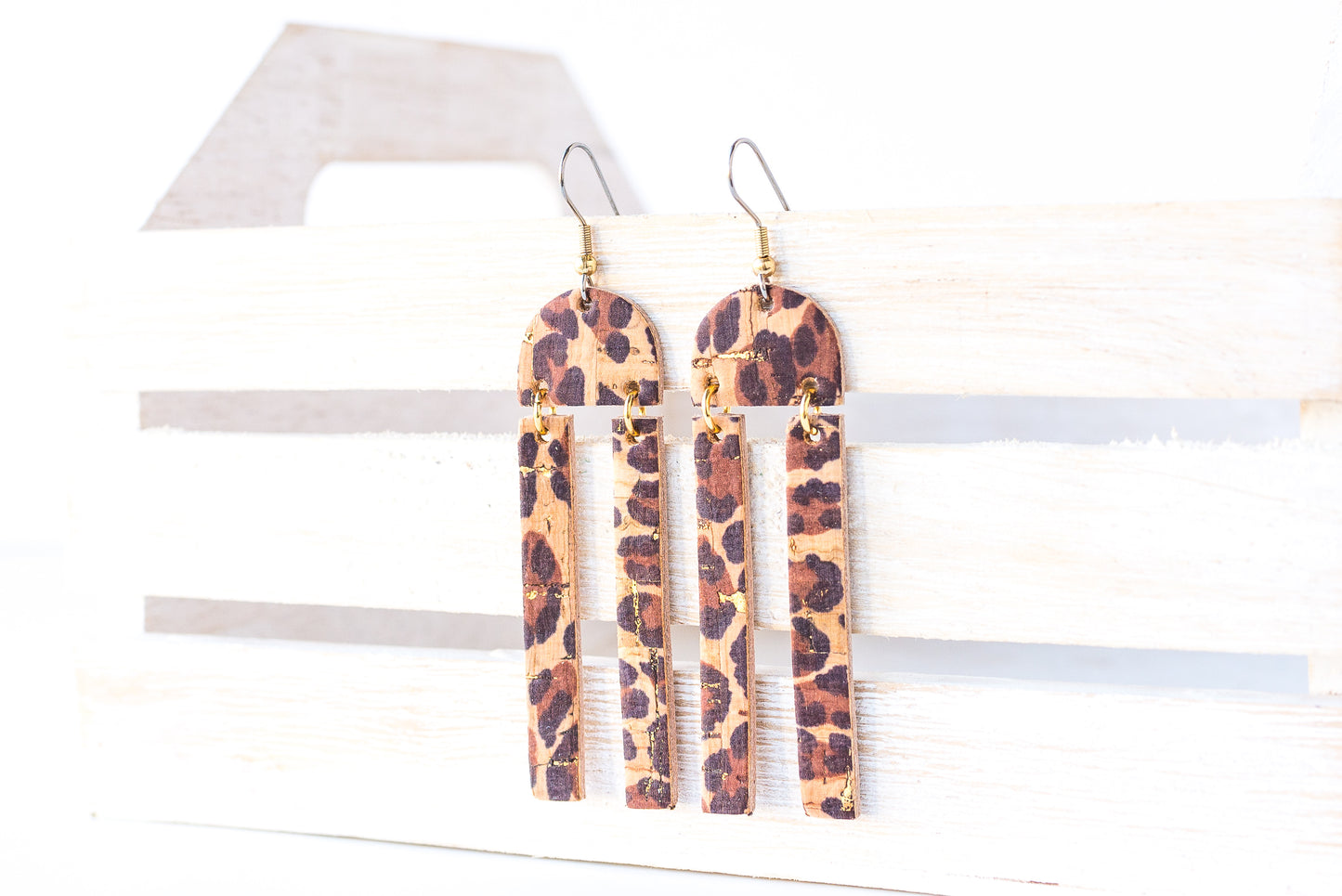 Leather Earrings / Sunrays / Leopard Cork