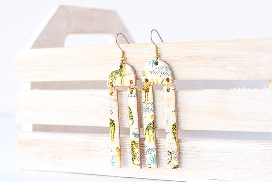 Leather Earrings / Sunrays / Wild Cheetah Cork