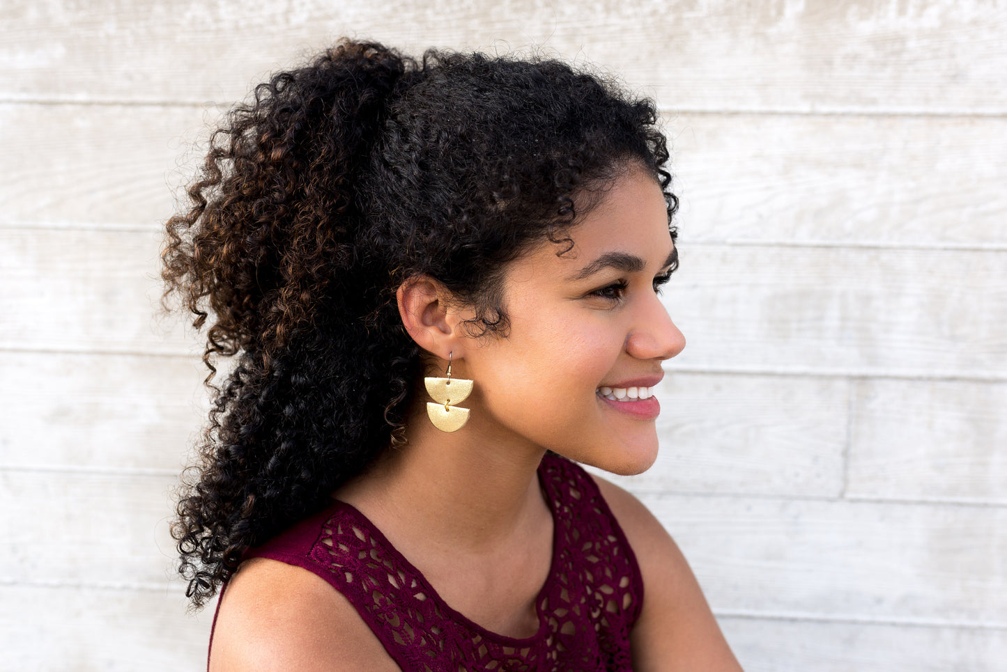 Leather Earrings / Demi Luna / Curry Patent