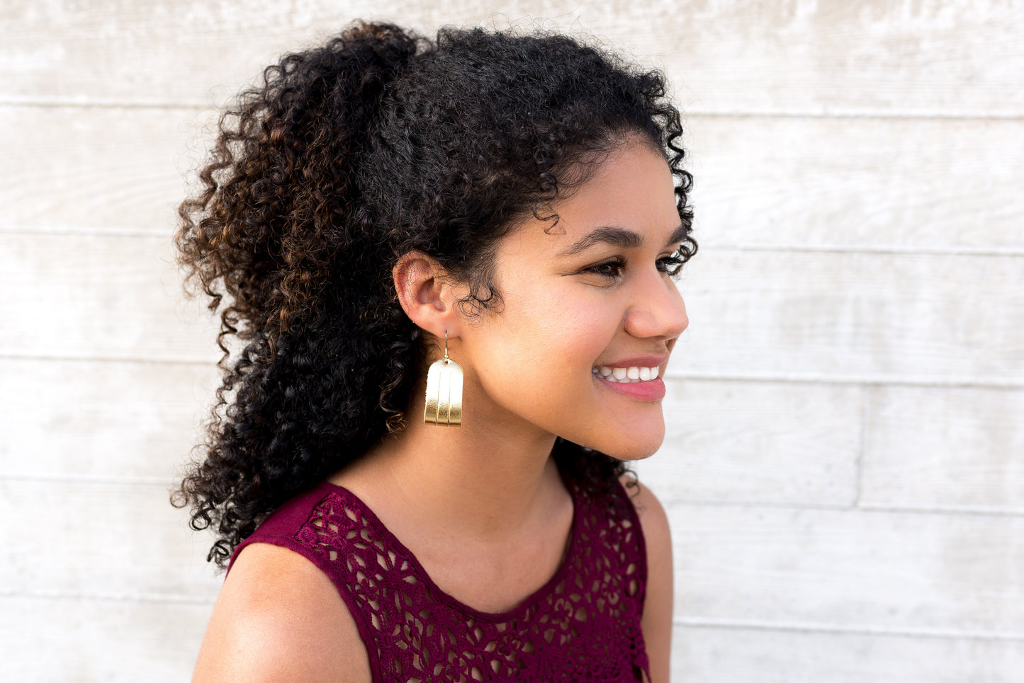 Leather Earrings / Mini Sliced / Teal Quartz Shimmer