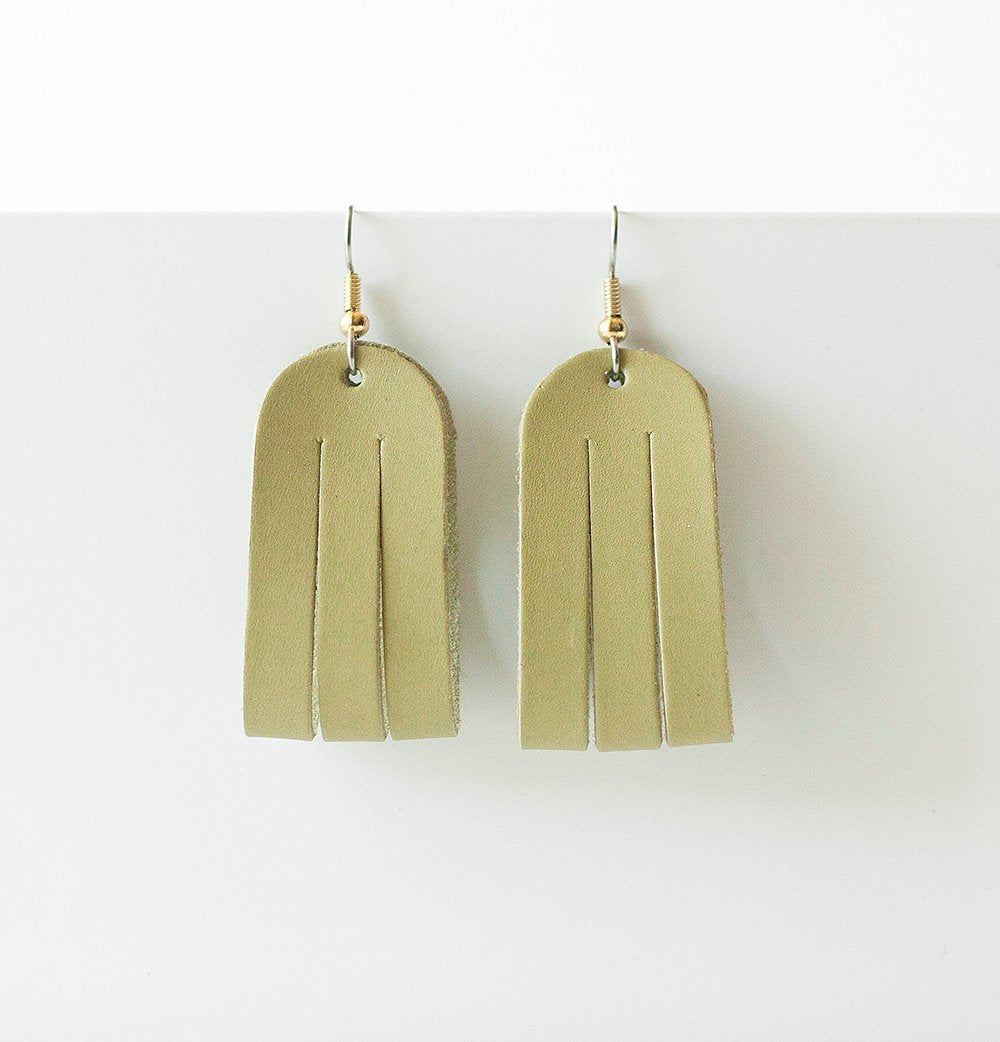 Leather Earrings / Mini Sliced Leather / Green Tea