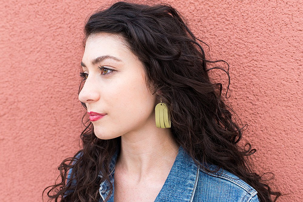 Leather Earrings / Mini Sliced Leather / Green Tea