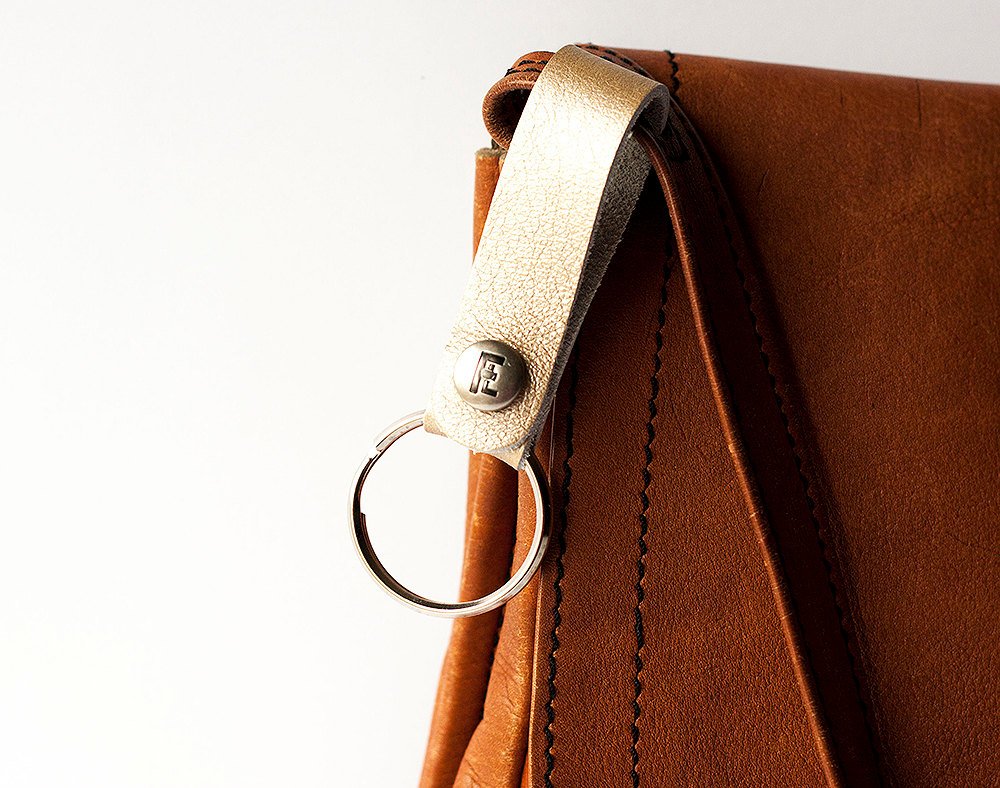 Leather Keychain / Snap Loop / Black Random Cork