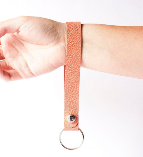 Leather Wristlet Keychain / Snap Loop / Summer Peach