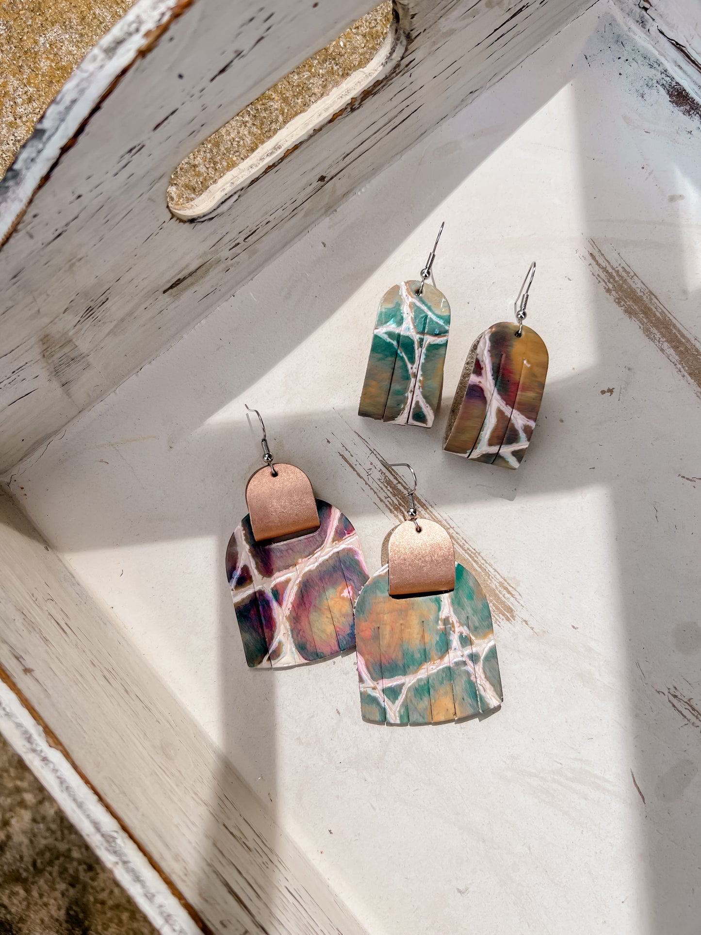 Leather Earrings / Fringies / Prism Reptile & Frosted Copper