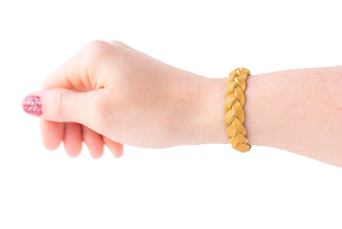 Braided Leather Bracelet / Vintage Goldenrod