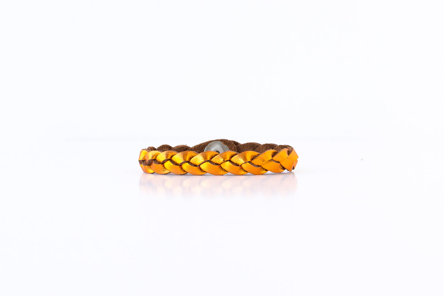 Braided Leather Bracelet / Metallic Orange