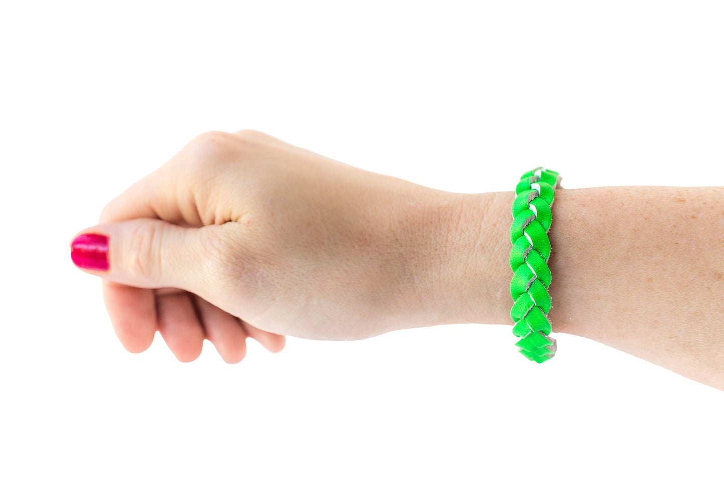 Braided Leather Bracelet / Neon Green