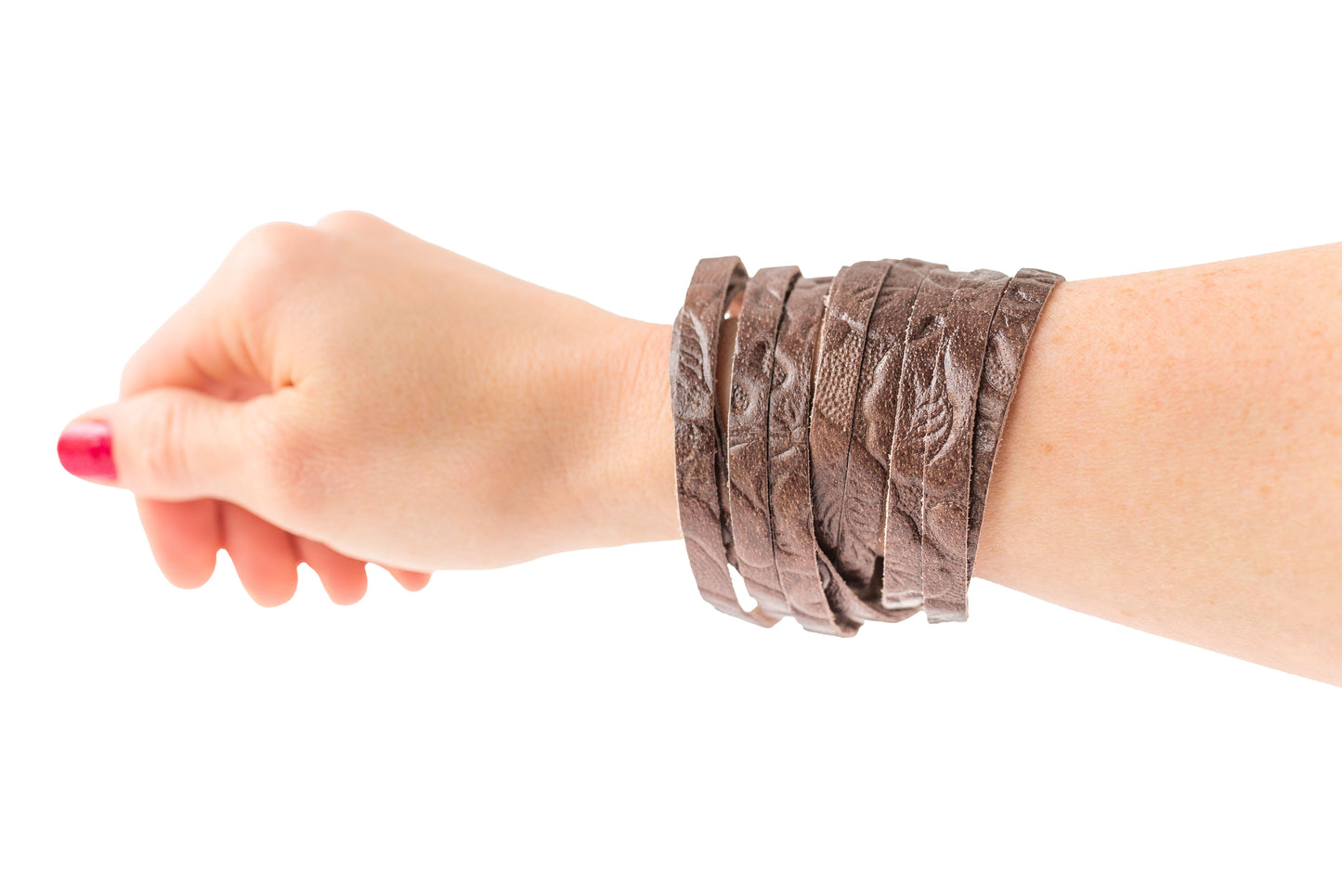 Leather Bracelet / Original Sliced Wrap Cuff / Brown Western Floral