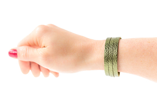 Leather Bracelet / Ultra Skinny Sliced Cuff / Soft Olive