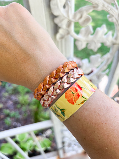 Leather Bracelet / Original Sliced Wrap Cuff / Autumn Botanical