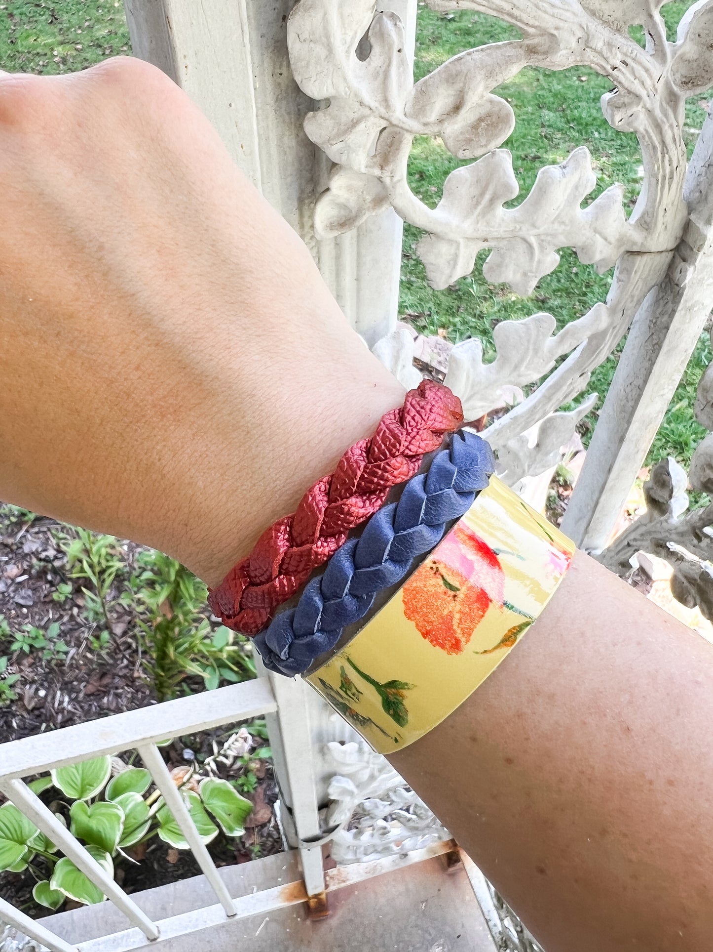 Braided Leather Bracelet / Blueberry