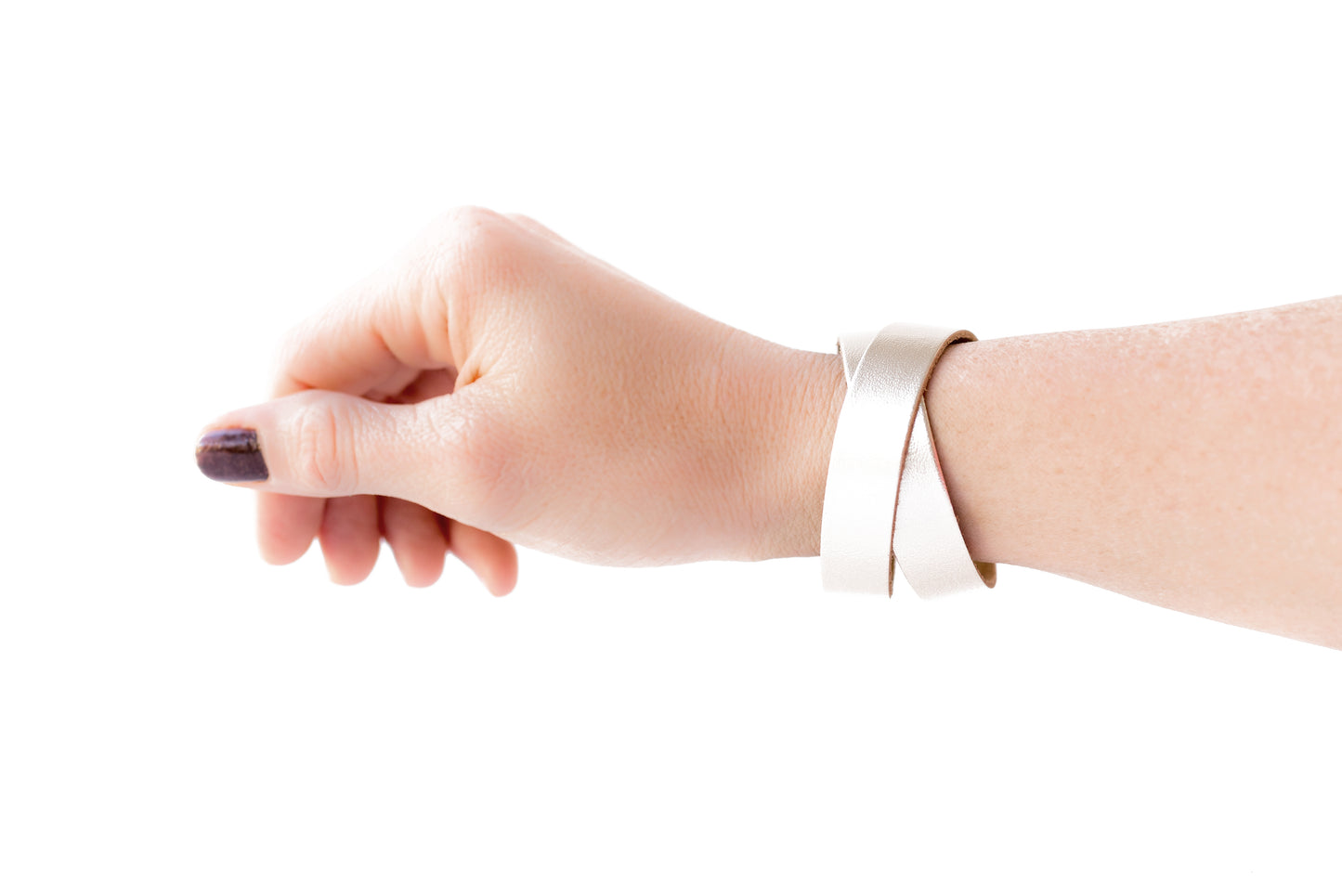 Leather Bracelet / Slim Wrap Cuff / Metallic Platinum