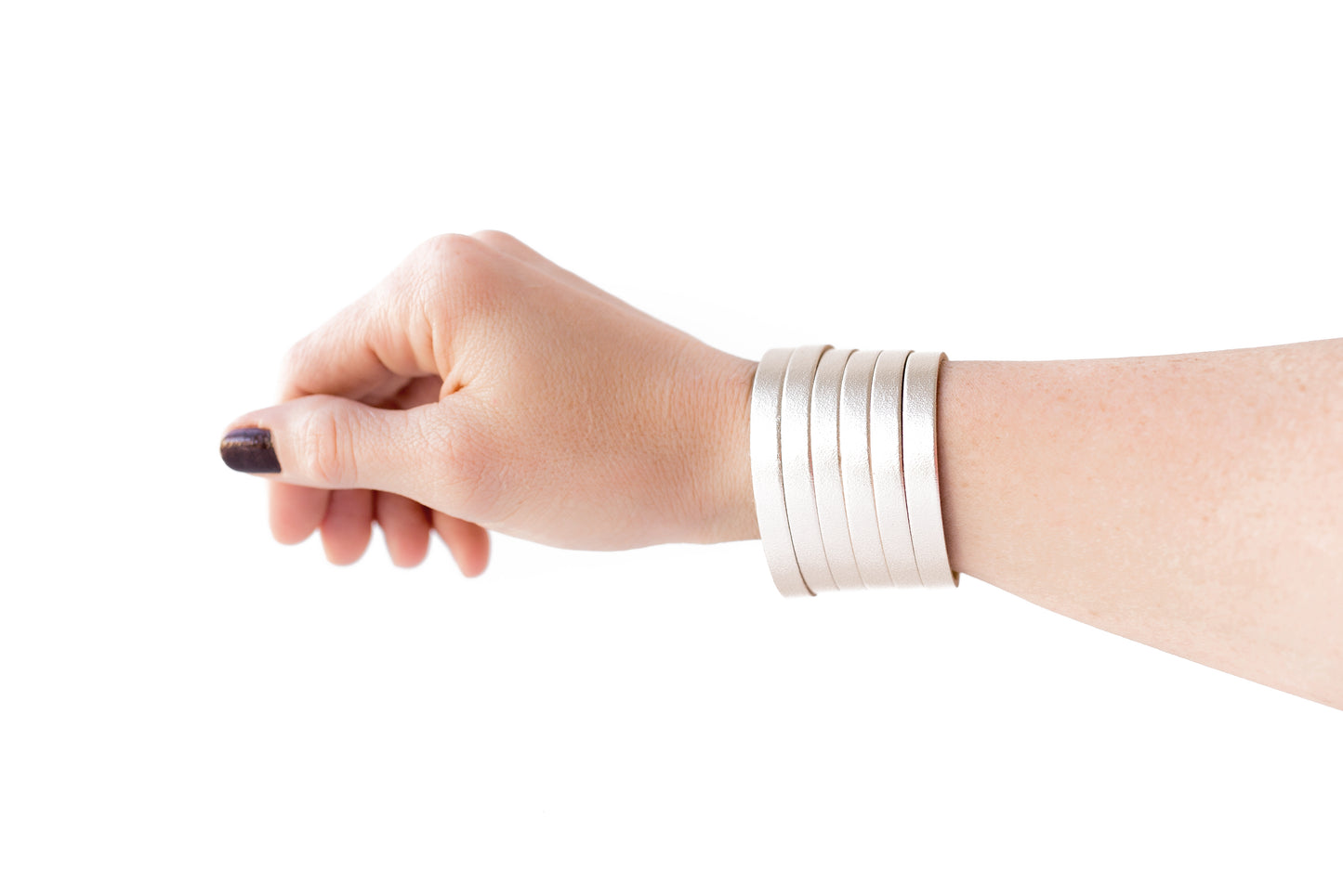 Leather Bracelet / Original Sliced Cuff / Metallic Platinum
