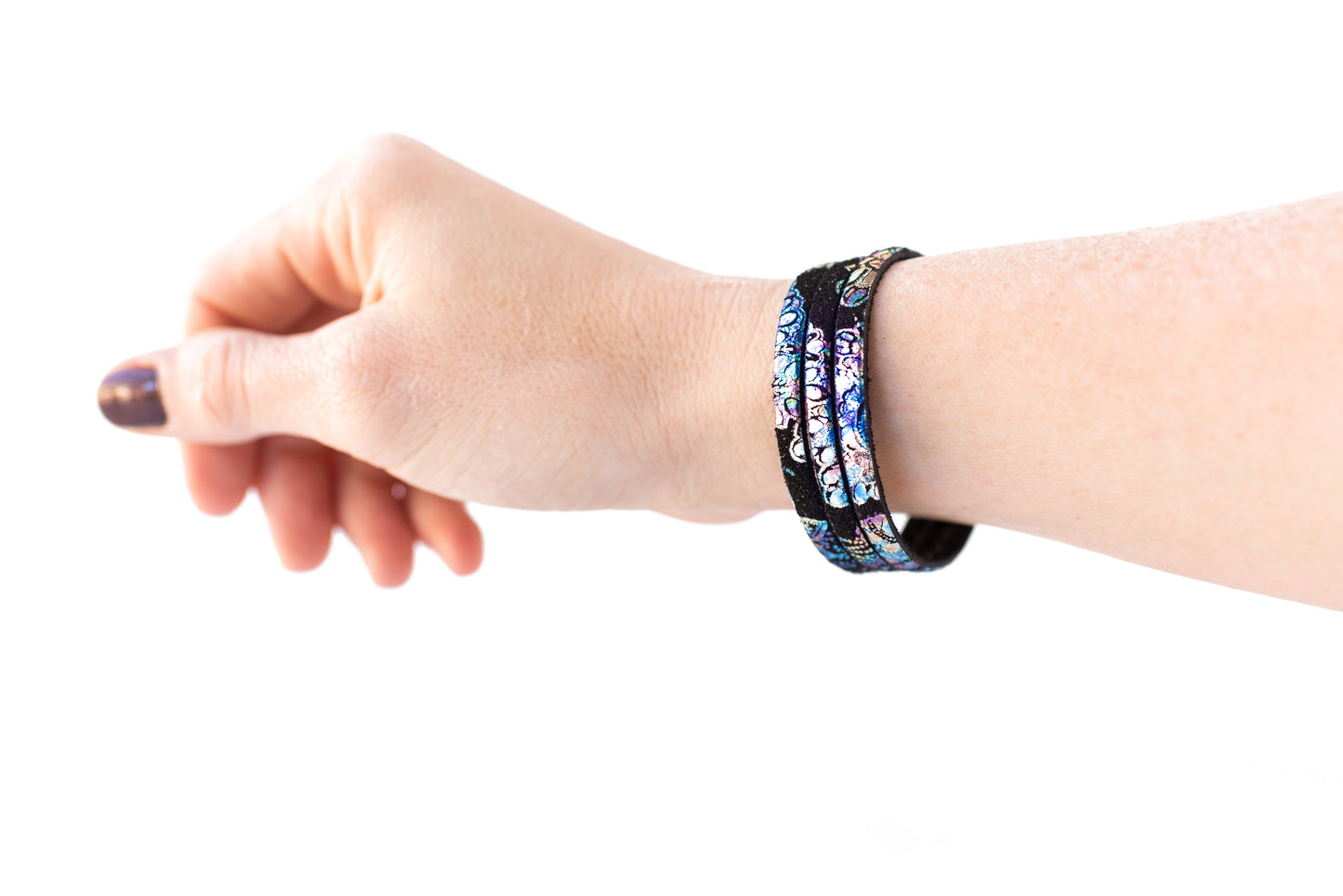 Leather Bracelet / Ultra Skinny Sliced Cuff / Cosmic Midnight